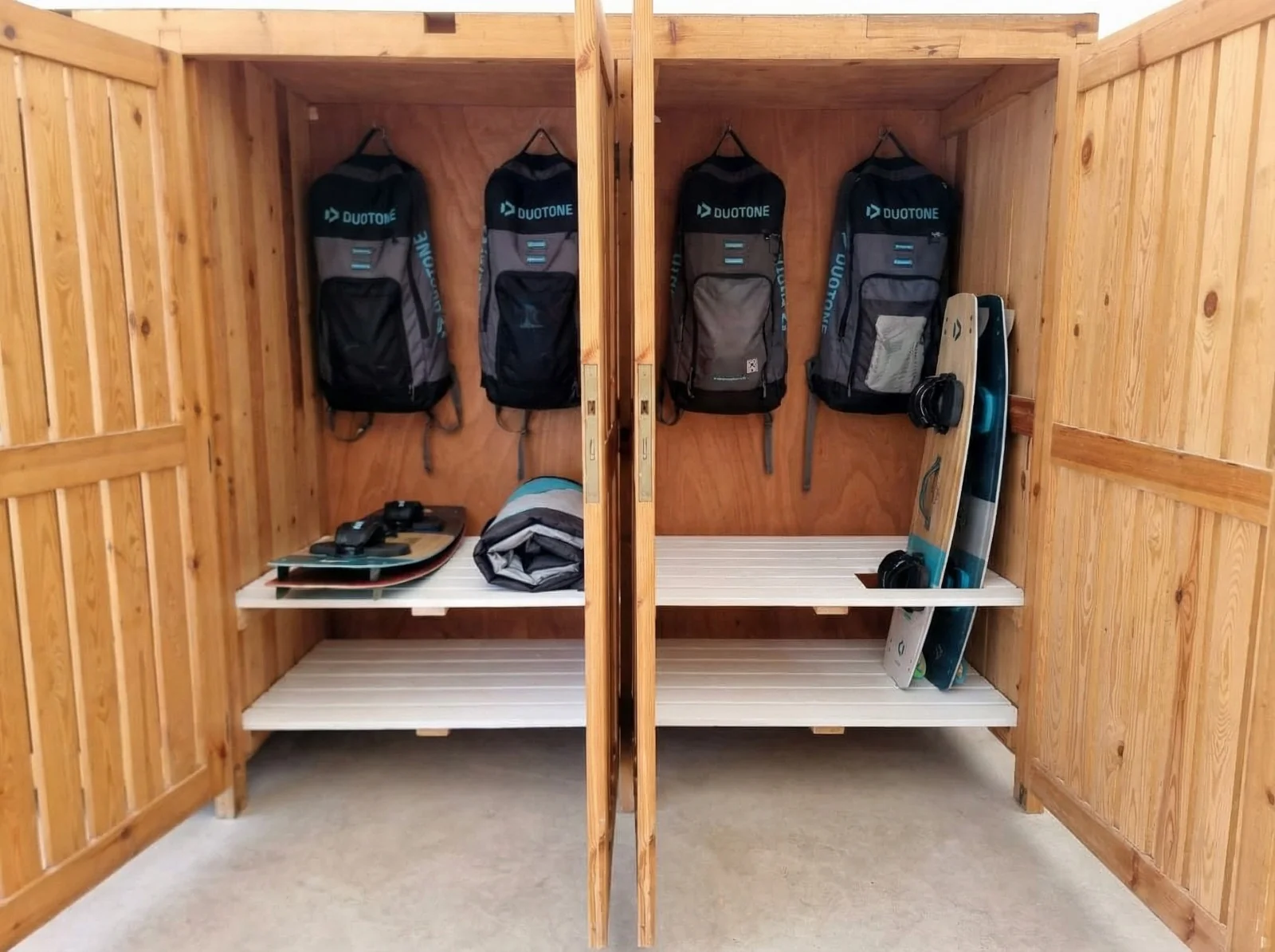 Kitesurf equipment storage area at Dakhla Camp